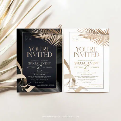 Grand Opening Invitation Template | Gold Business Invitation | Editable Corporate Party Invite