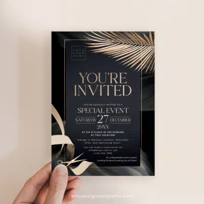 Grand Opening Invitation Template | Gold Business Invitation | Editable Corporate Party Invite