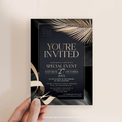 Grand Opening Invitation Template | Gold Business Invitation | Editable Corporate Party Invite