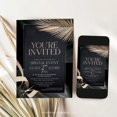 Grand Opening Invitation Template | Gold Business Invitation | Editable Corporate Party Invite