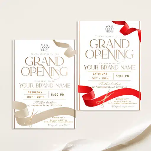 Grand Opening Flyer & Invitation Template | Gold Ribbon Cutting Event