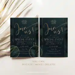 Emerald Business Invitation Template | Editable Greenery Corporate & Dinner Party Invite