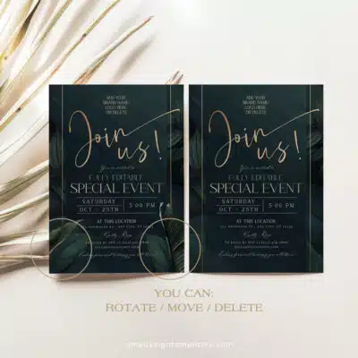 Emerald Business Invitation Template | Editable Greenery Corporate & Dinner Party Invite