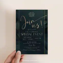 Emerald Business Invitation Template | Editable Greenery Corporate & Dinner Party Invite