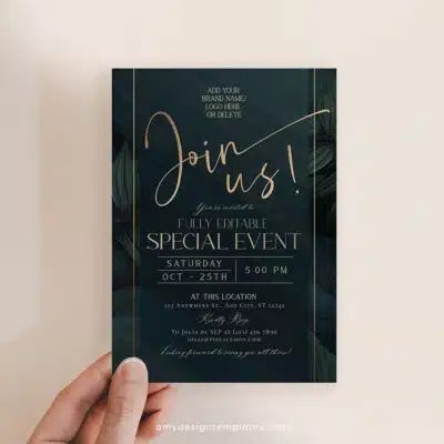 Emerald Business Invitation Template | Editable Greenery Corporate & Dinner Party Invite