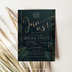 Emerald Business Invitation Template | Editable Greenery Corporate & Dinner Party Invite