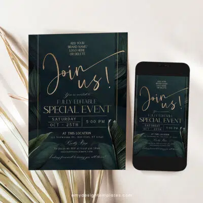 Emerald Business Invitation Template | Editable Greenery Corporate & Dinner Party Invite