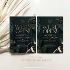 Emerald Grand Opening Invitation | Editable Green & Gold Business Launch Invite