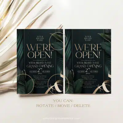 Emerald Grand Opening Invitation | Editable Green & Gold Business Launch Invite