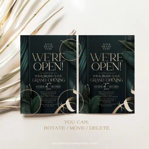 Emerald Grand Opening Invitation | Editable Green & Gold Business Launch Invite