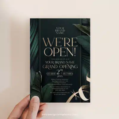 Emerald Grand Opening Invitation | Editable Green & Gold Business Launch Invite