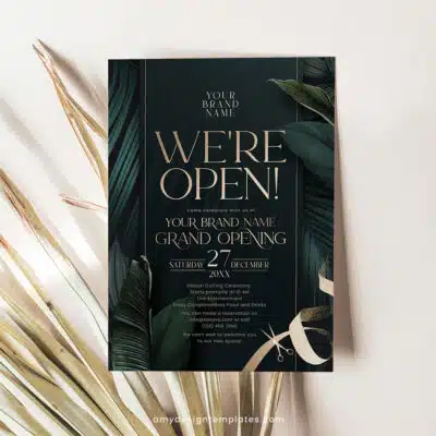 Emerald Grand Opening Invitation | Editable Green & Gold Business Launch Invite