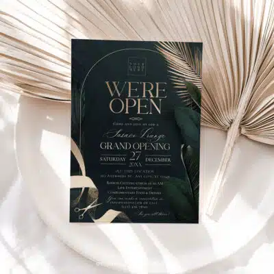 Greenery Gold Grand Opening Invitation | Editable Emerald Business & Launch Party Invite