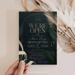 Greenery Gold Grand Opening Invitation | Editable Emerald Business & Launch Party Invite