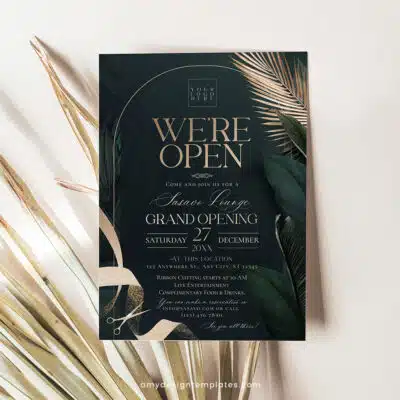 Greenery Gold Grand Opening Invitation | Editable Emerald Business & Launch Party Invite