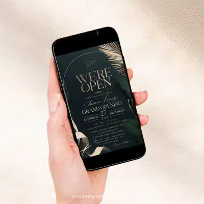 Greenery Gold Grand Opening Invitation | Editable Emerald Business & Launch Party Invite