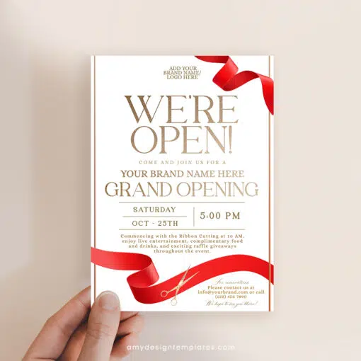 Minimalist Grand Opening Flyer | Black & White Editable Ribbon Cutting Invitation