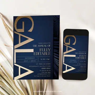 Navy Gold Gala Invitation | Editable Business Anniversary & Corporate Dinner Party Template