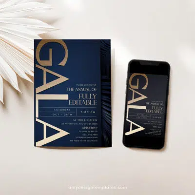 Navy Gold Gala Invitation | Editable Business Anniversary & Corporate Dinner Party Template
