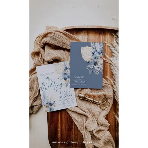 Boho wedding stationery set with RSVP, details card, belly band, and floral accents