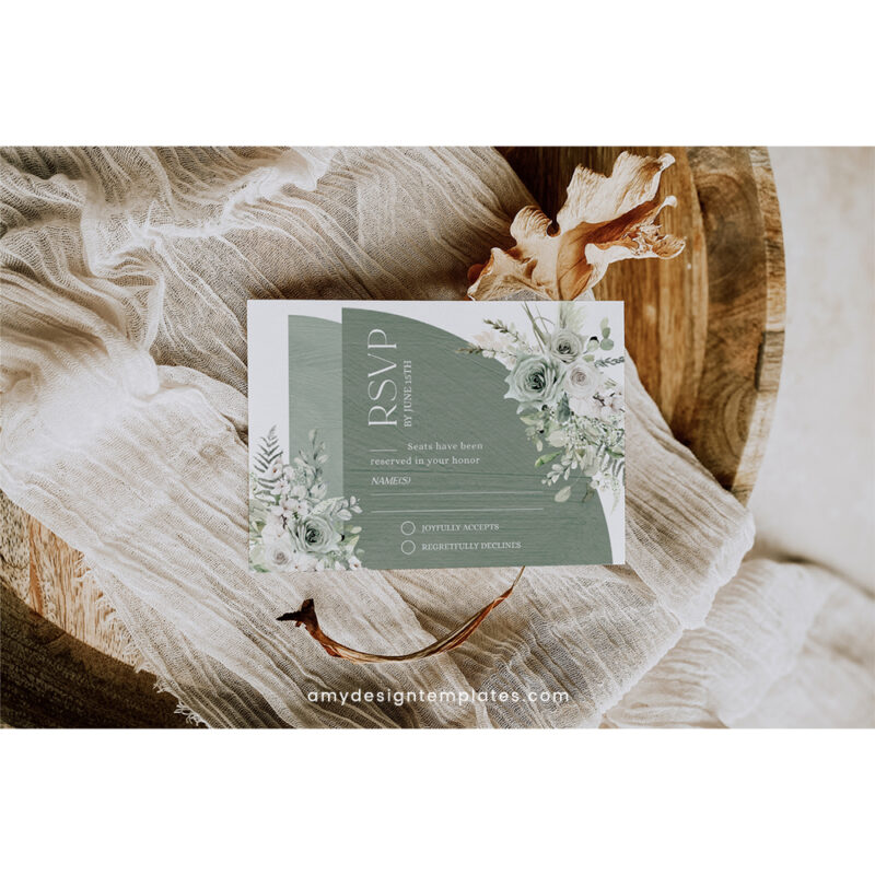Boho Sage Green Wedding Invitation Suite | Editable Greenery Arched Template