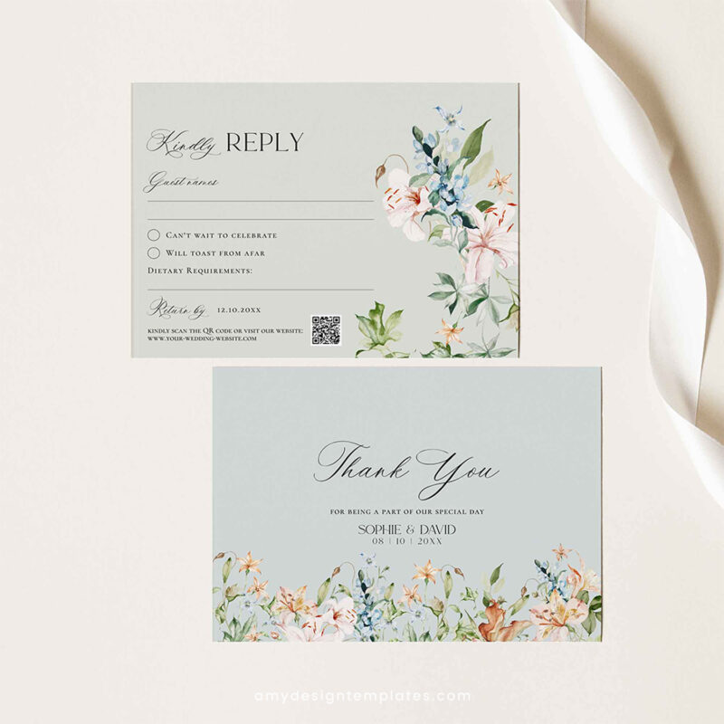 Floral Wedding Invitation Suite | Editable Botanical Wedding Invite Template