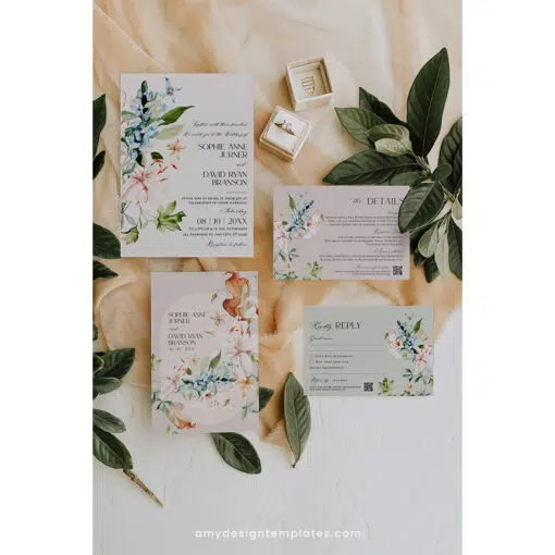 Floral Wedding Invitation Suite | Editable Botanical Wedding Invite Template