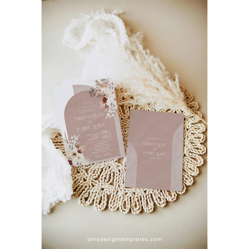 Modern Boho Wedding Invitation Suite | Editable Arched Bohemian Wedding Template