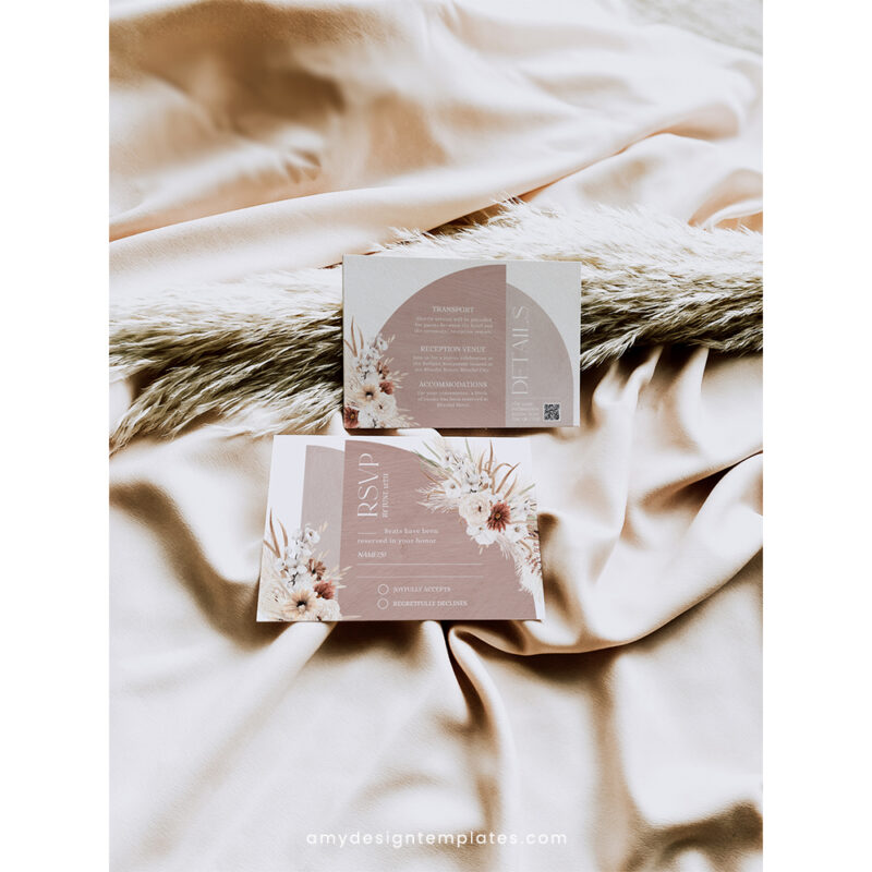 Modern Boho Wedding Invitation Suite | Editable Arched Bohemian Wedding Template