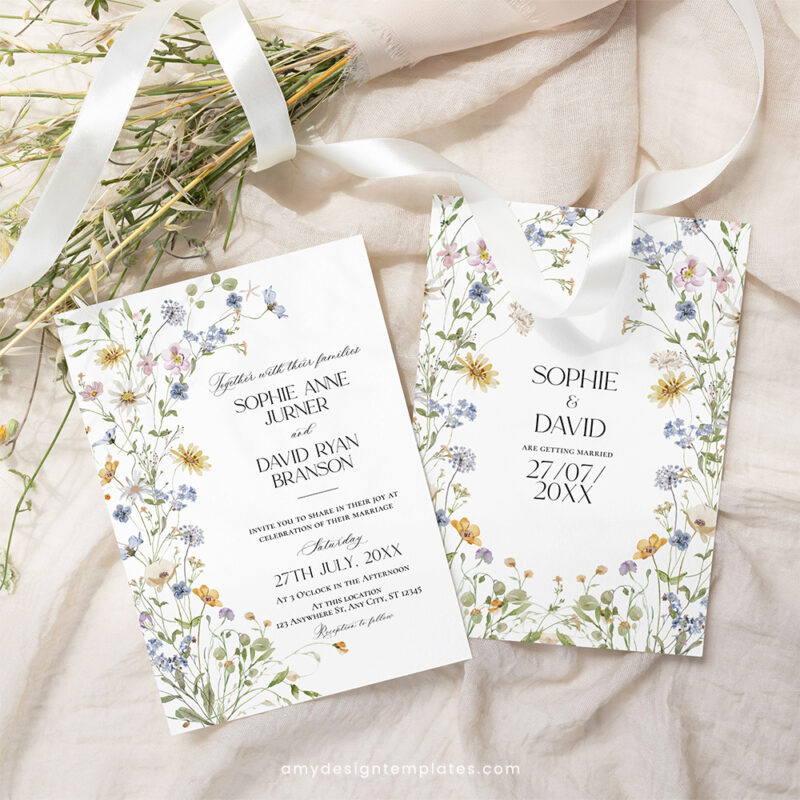 Wildflower Wedding Invitation Suite | Editable Botanical Wedding Invite Set
