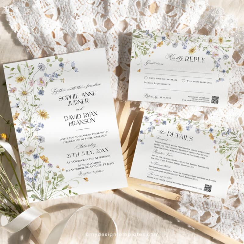 Wildflower Wedding Invitation Suite | Editable Botanical Wedding Invite Set