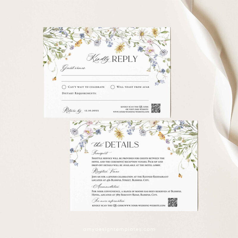 Wildflower Wedding Invitation Suite | Editable Botanical Wedding Invite Set