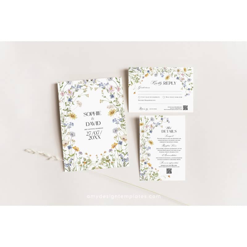 Wildflower Wedding Invitation Suite | Editable Botanical Wedding Invite Set