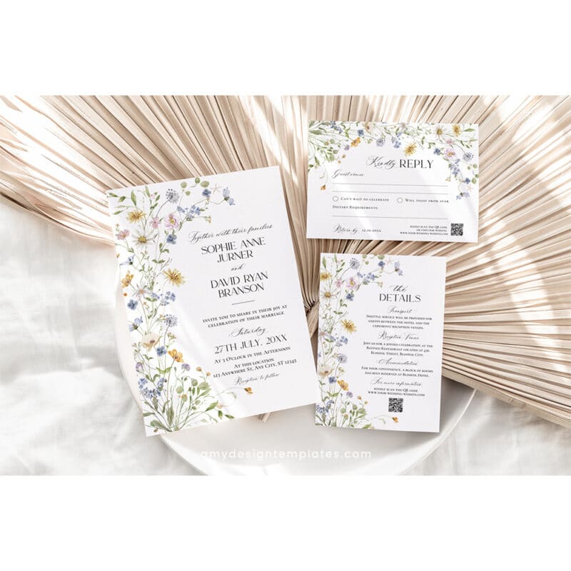 Wildflower Wedding Invitation Suite | Editable Botanical Wedding Invite Set