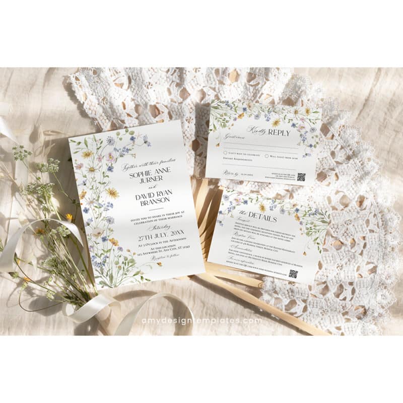 Wildflower Wedding Invitation Suite | Editable Botanical Wedding Invite Set