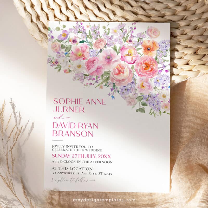 Spring Floral Wedding Invitation Template | Editable Bright Botanical Wedding Invite