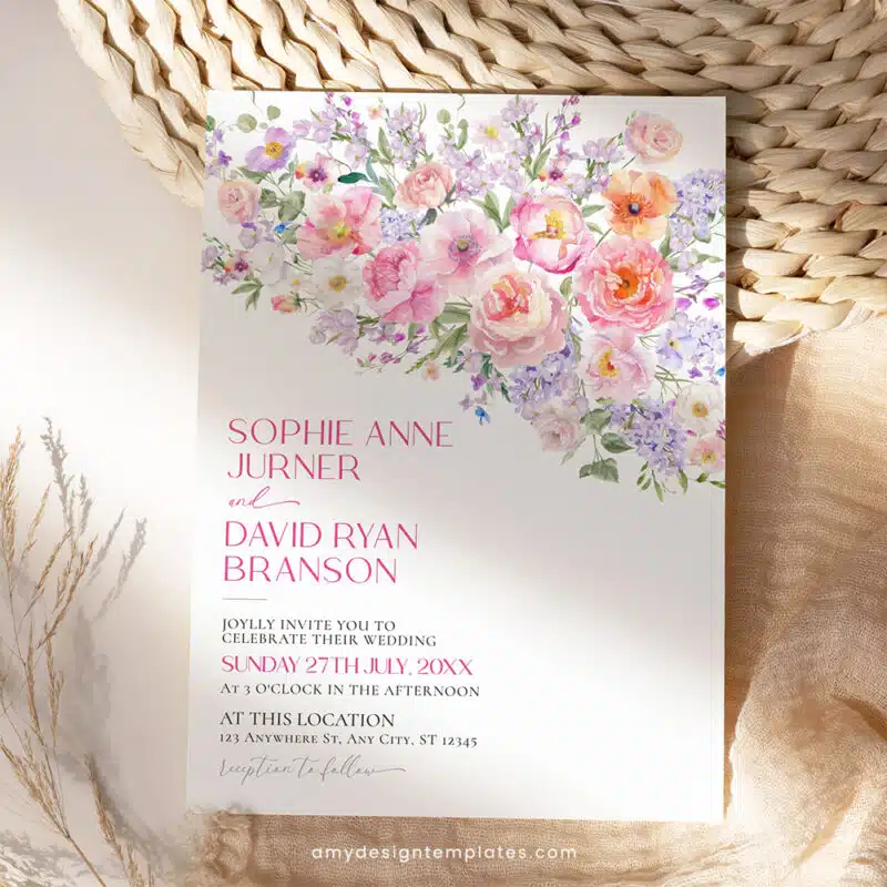 Spring Floral Wedding Invitation Template | Editable Bright Botanical Wedding Invite