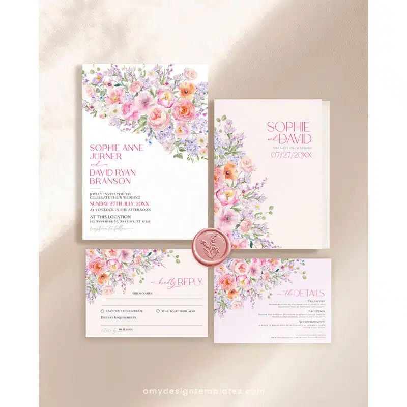 Spring Floral Wedding Invitation Template | Editable Bright Botanical Wedding Invite