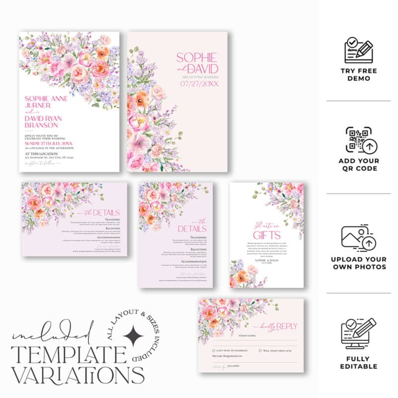 Spring Floral Wedding Invitation Template | Editable Bright Botanical Wedding Invite