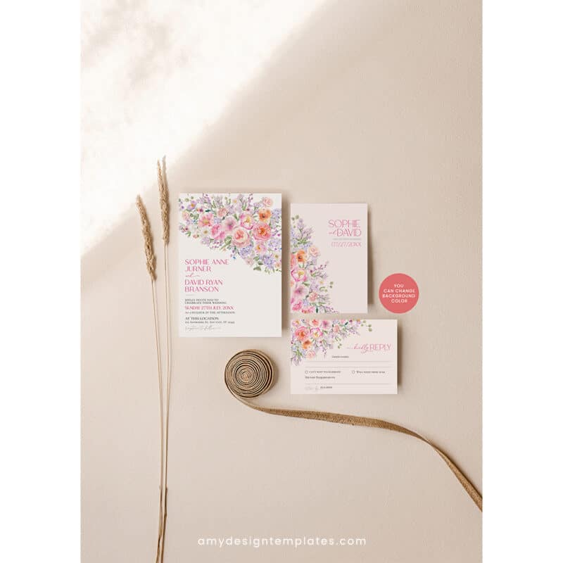 Spring Floral Wedding Invitation Template | Editable Bright Botanical Wedding Invite