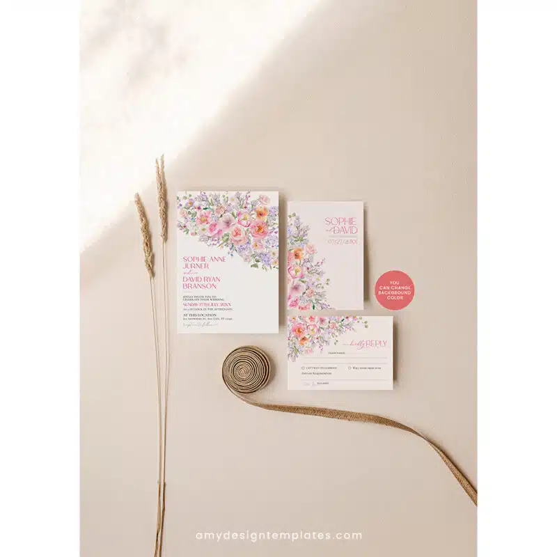 Spring Floral Wedding Invitation Template | Editable Bright Botanical Wedding Invite