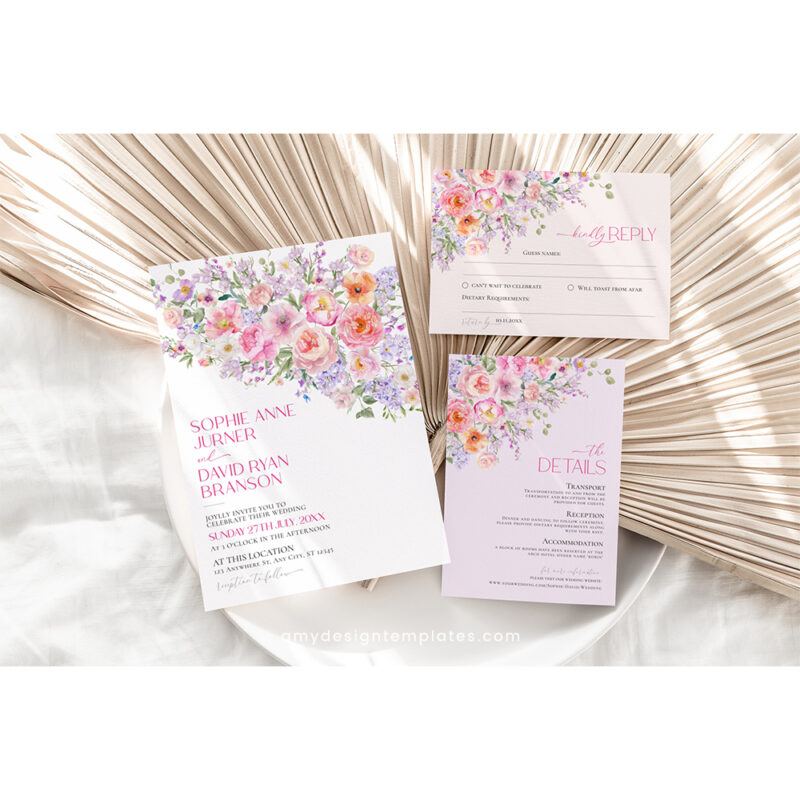 Spring Floral Wedding Invitation Template | Editable Bright Botanical Wedding Invite
