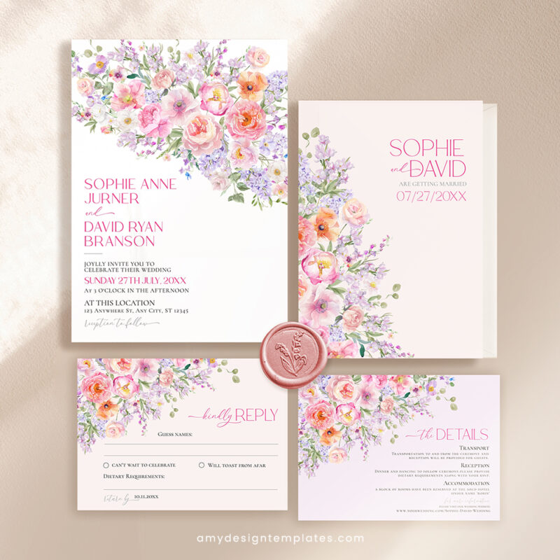 Spring Floral Wedding Invitation Template | Editable Bright Botanical Wedding Invite