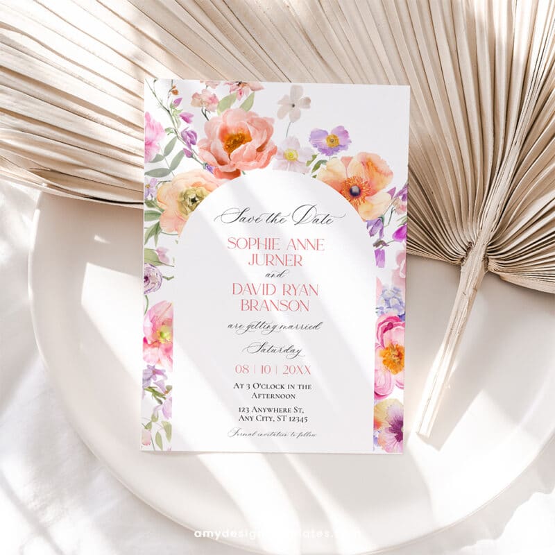 Floral Wedding Invitation Template | Editable Bright Spring Wedding Invite Suite
