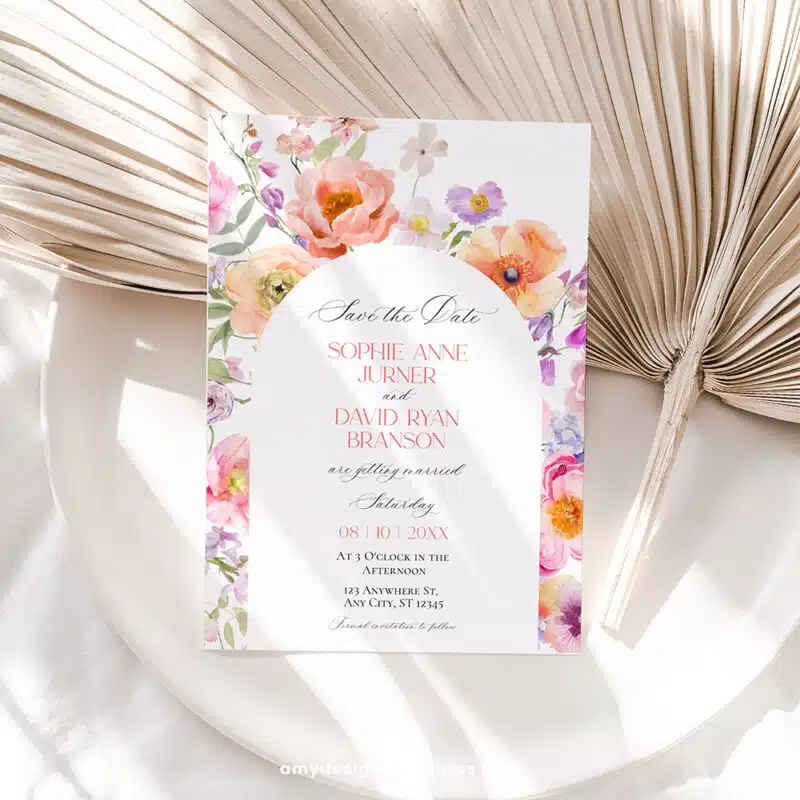 Floral Wedding Invitation Template | Editable Bright Spring Wedding Invite Suite