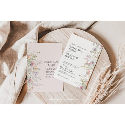 Floral Wedding Invitation Template | Editable Wildflower Meadow Wedding Invite