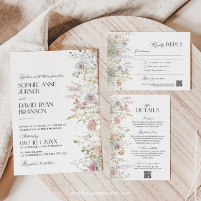 Floral Wedding Invitation Template | Editable Wildflower Meadow Wedding Invite