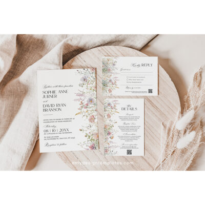 Floral Wedding Invitation Template | Editable Wildflower Meadow Wedding Invite