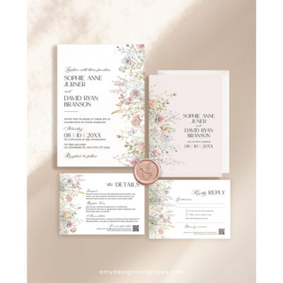Floral Wedding Invitation Template | Editable Wildflower Meadow Wedding Invite