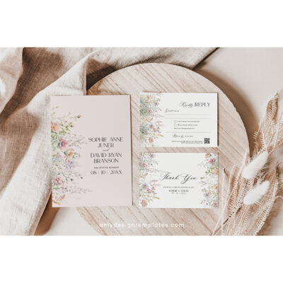 Floral Wedding Invitation Template | Editable Wildflower Meadow Wedding Invite